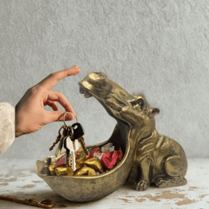 Kľúčenka socha hrocha v štýle art deco - zlatá