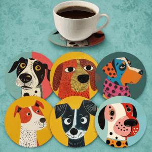 Moderné žiaruvzdorné podložky pod poháre 6 ks - psy