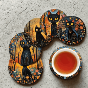 Moderné žiaruvzdorné podložky pod poháre 6 ks - mačky