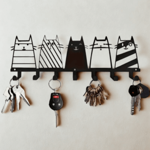 Nástenný držiak na kľúče - 5 mačiek