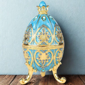 Šperkovnica v tvare vajíčka Fabergé - nebesky modrá