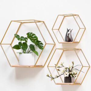 Dekoratívna kovová nástenná polica - zlatá farba